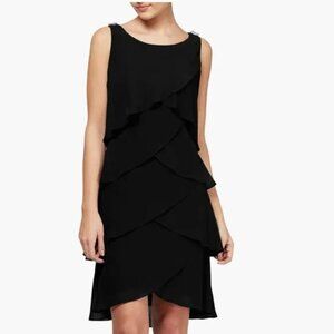 SL Fashions  Black Tiered Chiffon Dress Sz 18